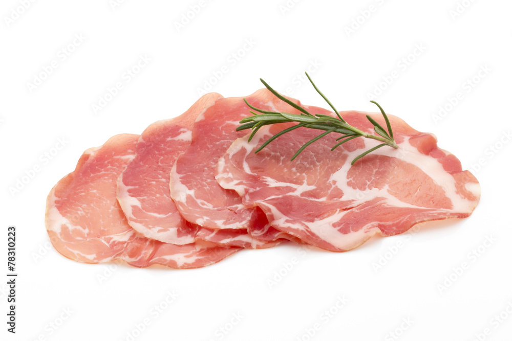 Dried pig meat slices. Delicatess. Dried pig meat slices. Delicatess.