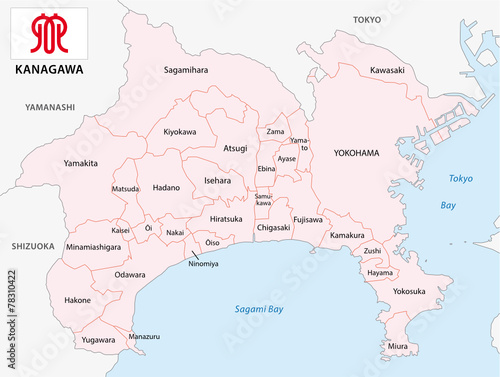 kanagawa prefecture map with flag photo