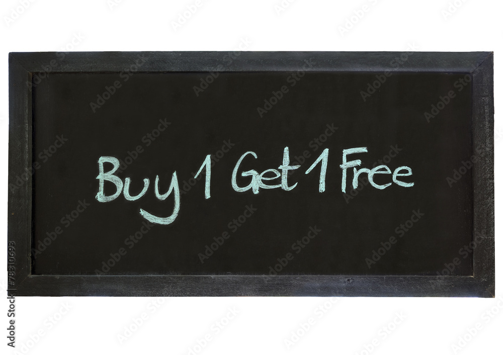Fototapeta premium Buy one get one Free type on Chalkboard background Mock up with