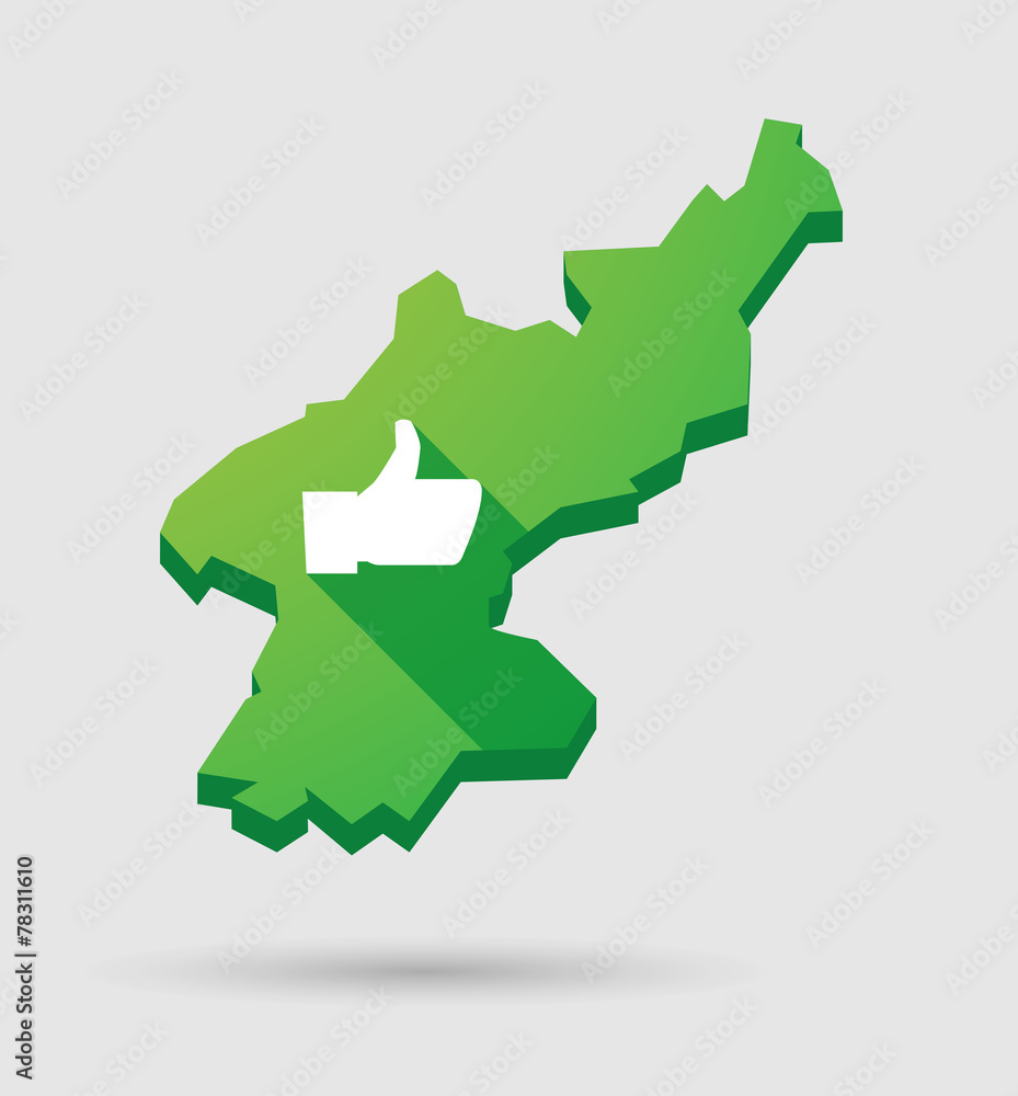 North Korea map with a thumb up hand North Korea map with a thumb up hand