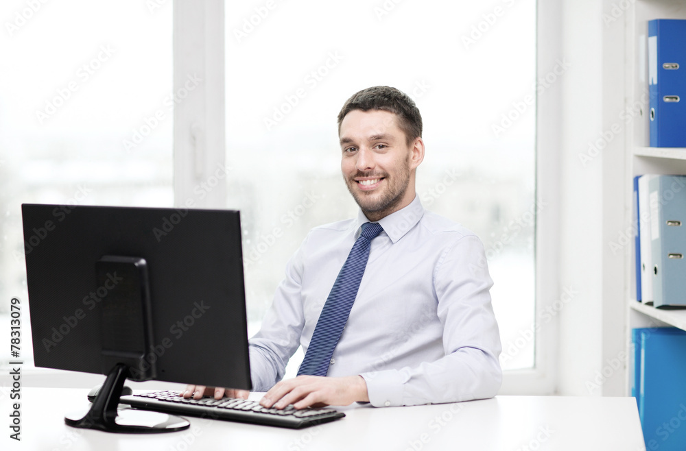 smiling businessman or student with computer smiling businessman or student with computer