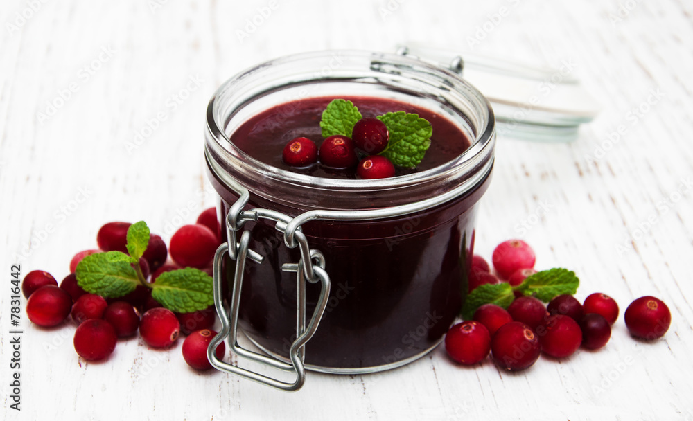 portion of cranberry jam with fresh fruits portion of cranberry jam with fresh fruits
