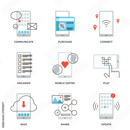 Smartphone features line icons set