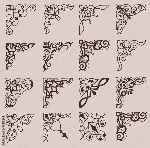 Set of ornamental corners in retro style. Vintage Design