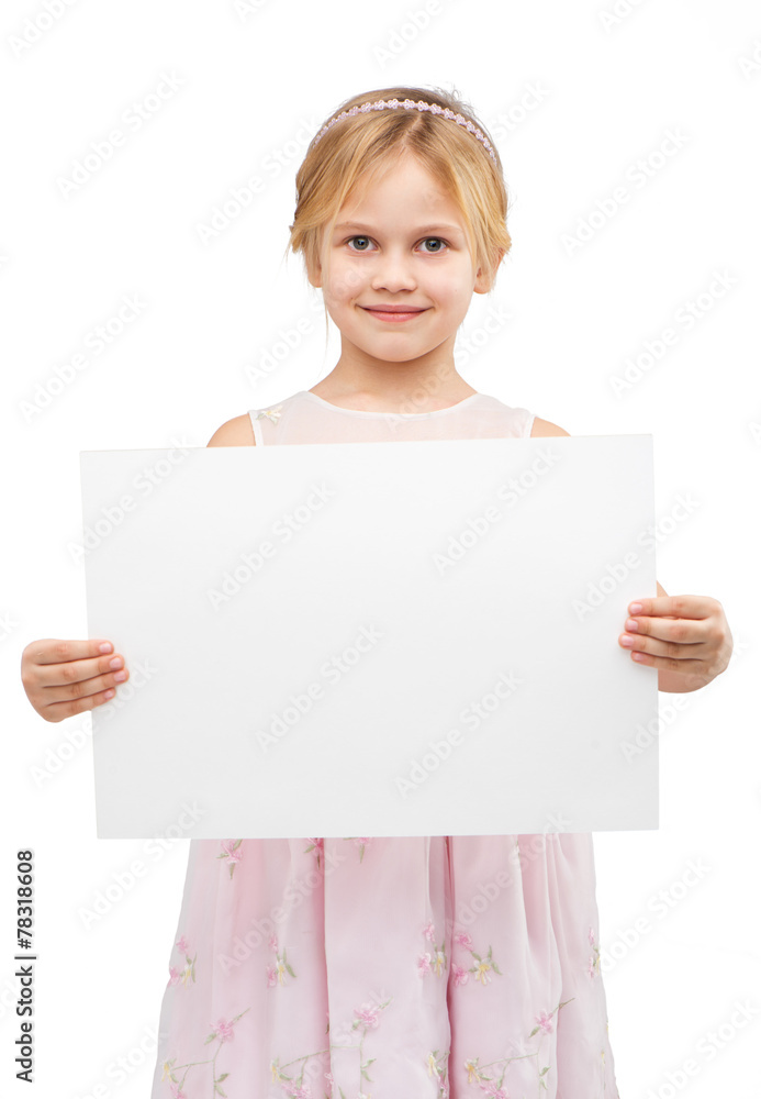 Cute girl with white blank paper
