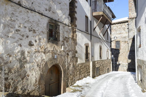 Snowy street  town of Ortigosa de Cameros  La Rioja  Spain