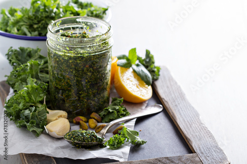 Kale pesto with pistachios, garlic and olive oil