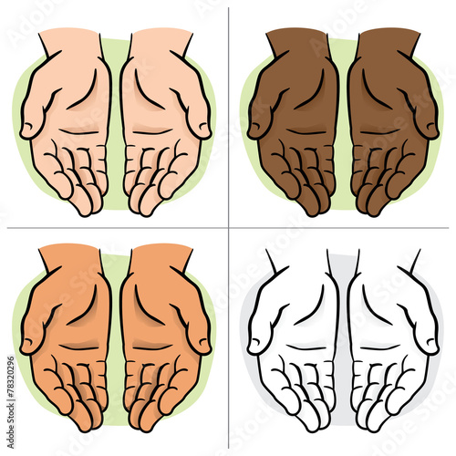Character pair of hands with exposed palm, request or donation