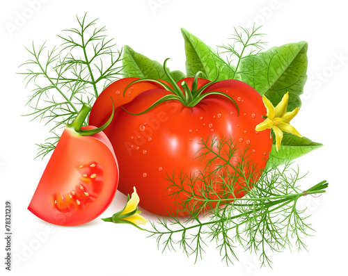 Red ripe tomatoes with dill.