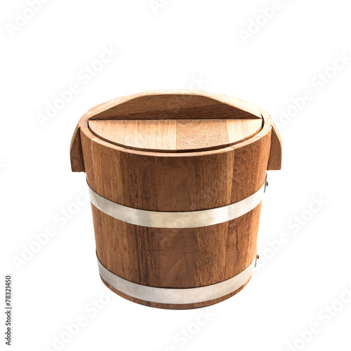 Wooden bucket on white background