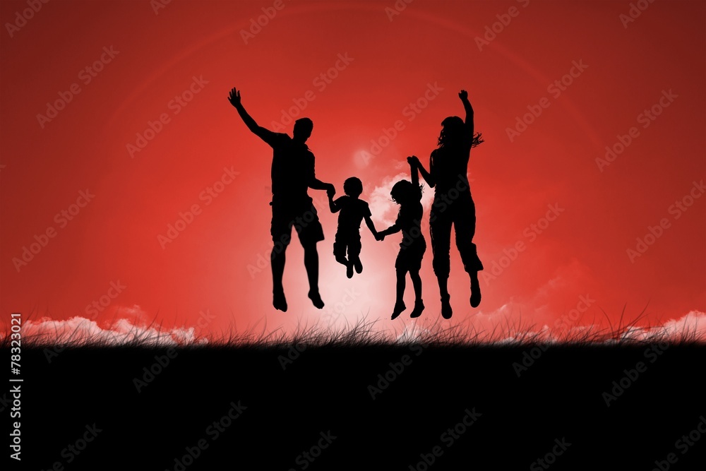 Silhouette of family jumping Silhouette of family jumping