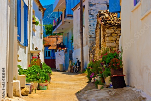 Fototapeta Naklejka Na Ścianę i Meble -  Digital painting of a Turkish village street scene