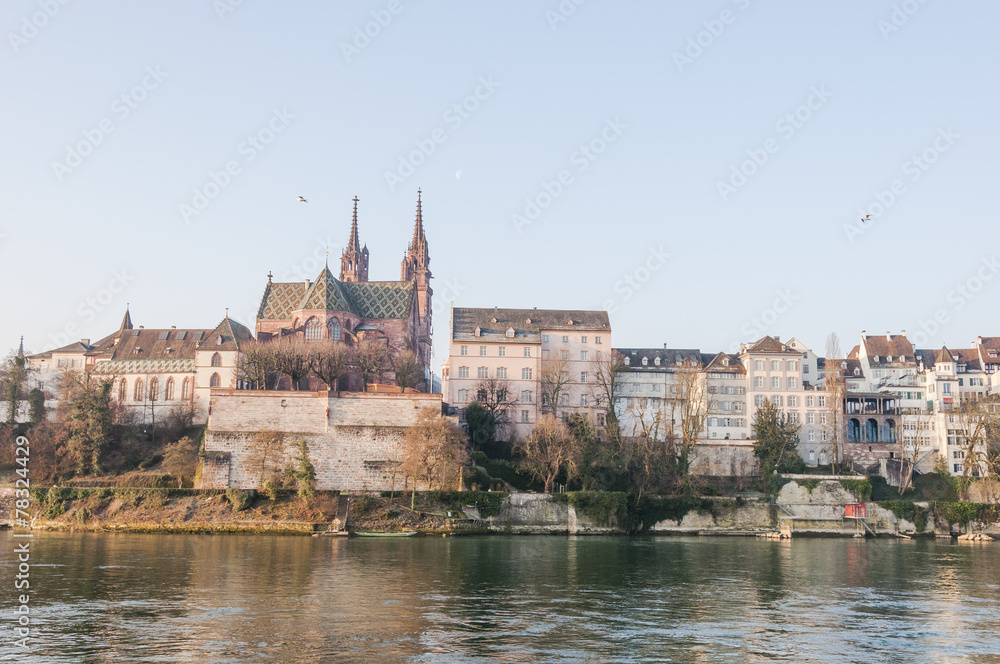 Basel, Altstadt, Rheinufer, Münster, Kirche, Winter, Schweiz