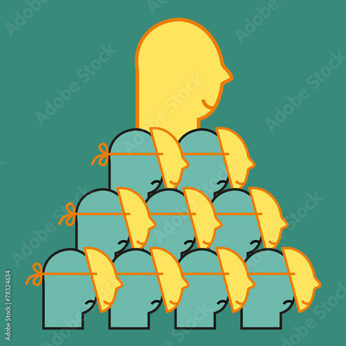 Human pyramid on green.