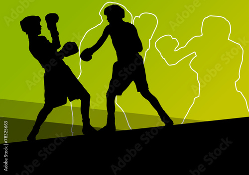 Boxing active young men box sport silhouettes abstract backgroun