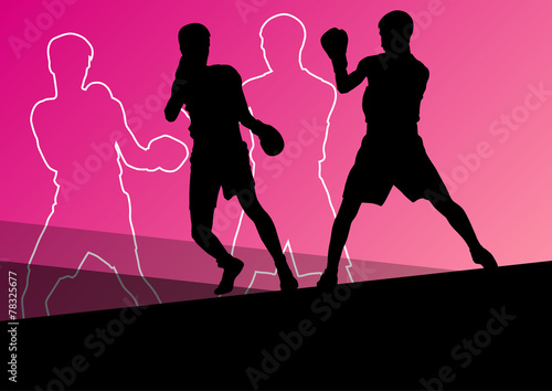 Boxing active young men box sport silhouettes abstract backgroun