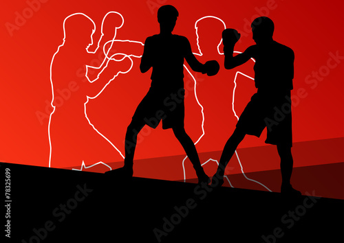 Boxing active young men box sport silhouettes abstract backgroun
