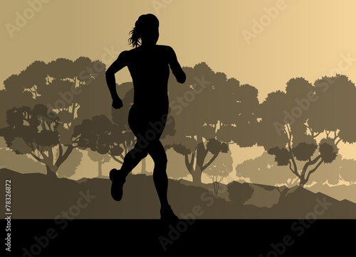Runner in forest landscape vector background concept