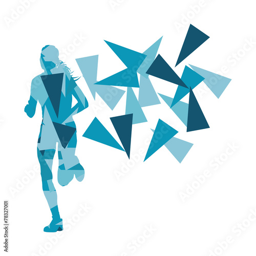 Marathon runner abstract vector background concept made of fragm