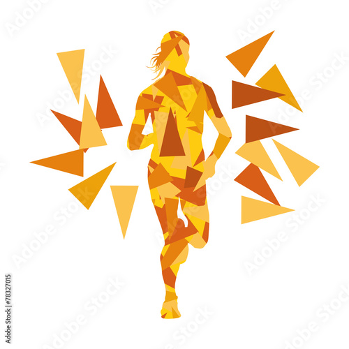 Marathon runner abstract vector background concept made of fragm