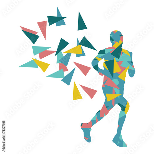 Marathon runner abstract vector background concept made of fragm