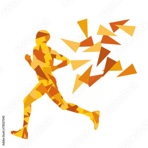 Marathon runner abstract vector background concept made of fragm