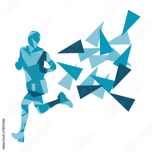Marathon runner abstract vector background concept made of fragm