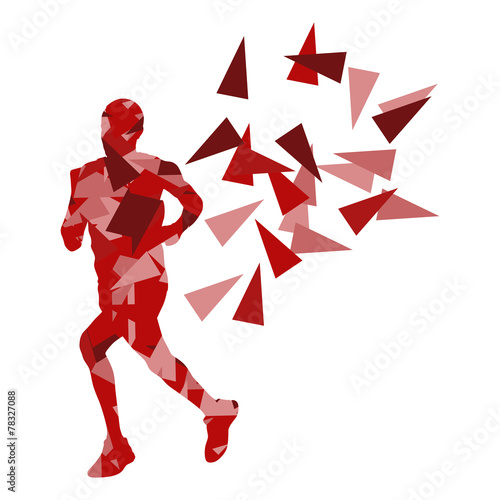 Marathon runner abstract vector background concept made of fragm