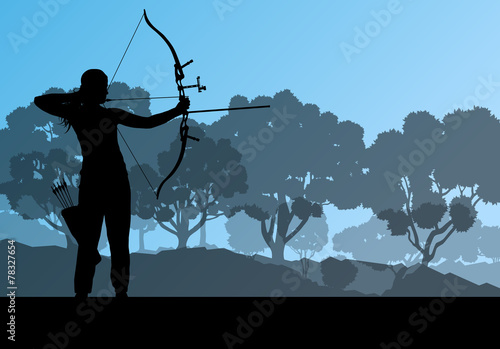 Active young archery sport silhouette in abstract background ill