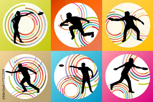 Disk thrower and catcher active people sport background illustra