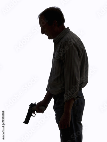 Man with a gun, on white background
