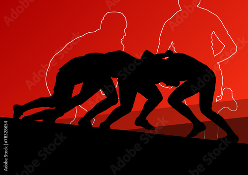 Rugby player active young men sport silhouettes abstract backgro