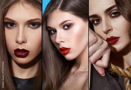 Photography Beautiful sexy girl evening make-up wavy brunette hair cosmetic