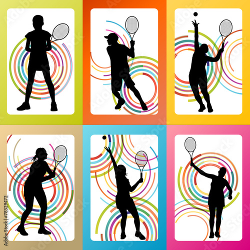 Tennis players silhouettes set vector background concept