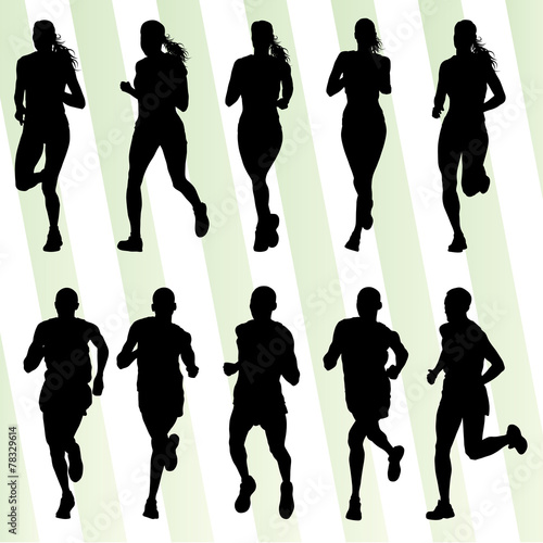 Marathon runners detailed active illustration silhouettes collec
