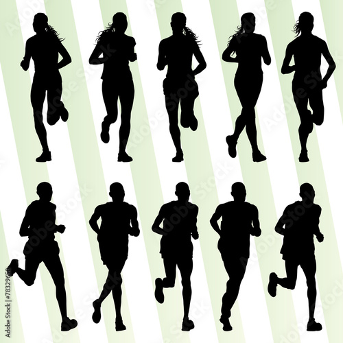 Marathon runners detailed active illustration silhouettes collec