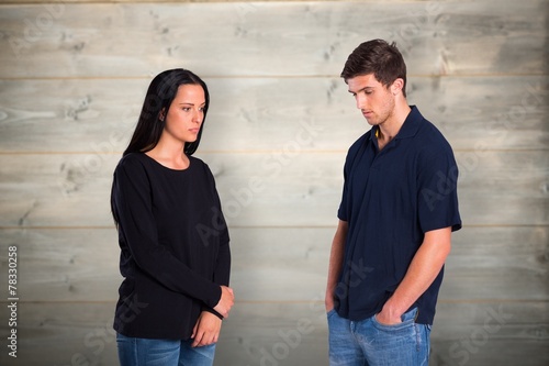 Composite image of couple not talking after argument
