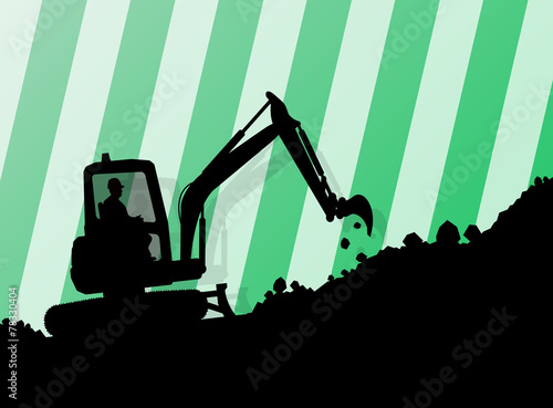 Excavator loader hydraulic machine tractor and worker digging at
