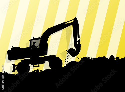 Excavator loader hydraulic machine tractor and worker digging at