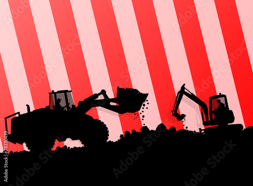 Excavator loader hydraulic machine tractor and worker digging at