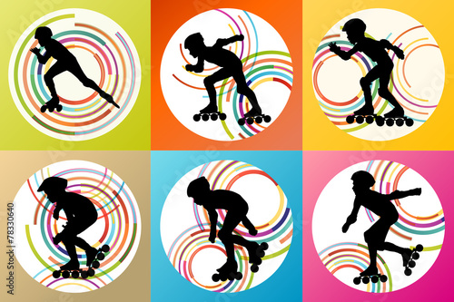 Roller skating silhouettes vector background winner
