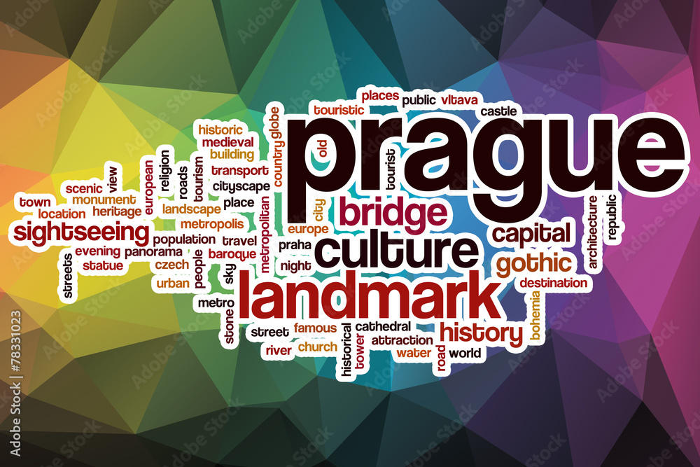 Prague word cloud with abstract background Prague word cloud with abstract background