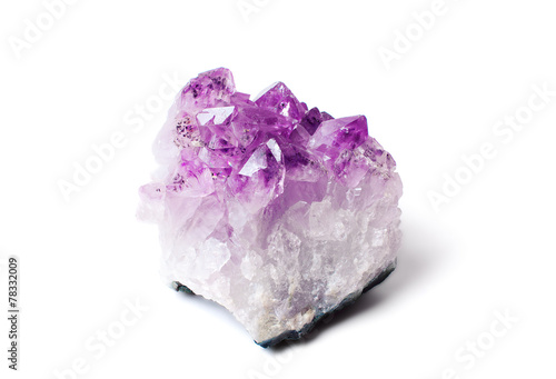 Amethyst druse close-up isolated on white