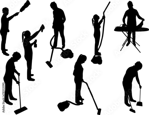 women cleaning in house - vector