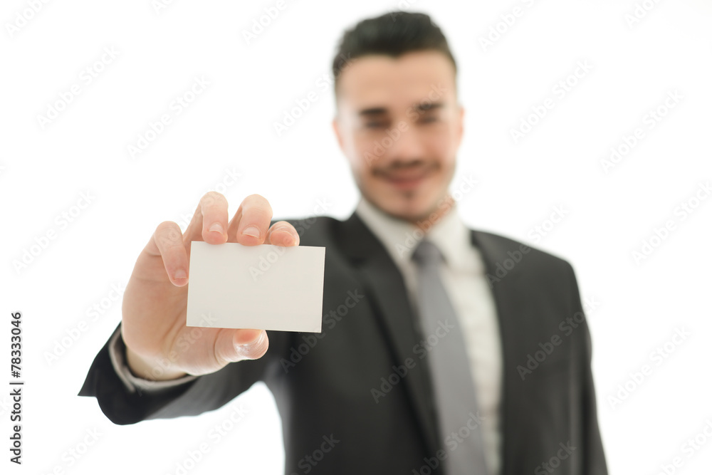 isolated business man showing his business card foreground isolated business man showing his business card foreground