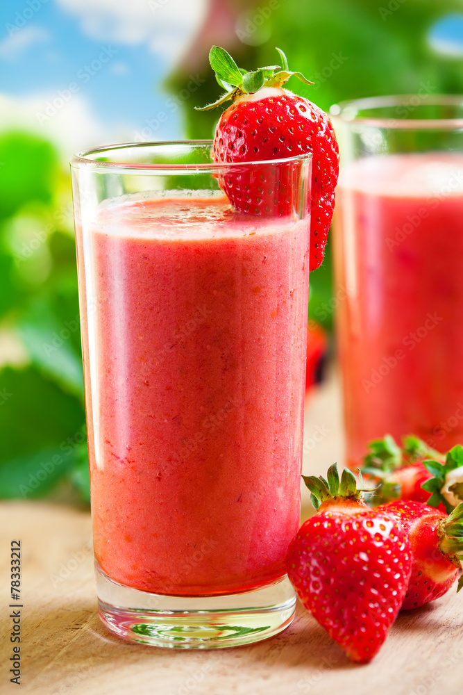 Summer drink, strawberry smoothies, outdoor Summer drink, strawberry smoothies, outdoor