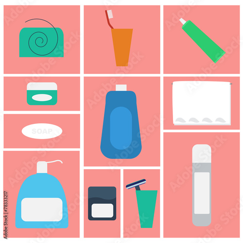 vector illustration of bathroom supplies, cosmetics beauty care