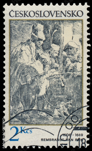 Stamp printed in Czechoslovakia, shows painting by Rembrandt