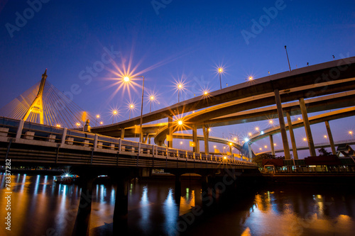 Night Scene Bhumibol Bridge, Bangkok, Thailand