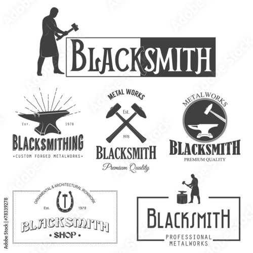 Foto Set of vintage blacksmith labels and design elements